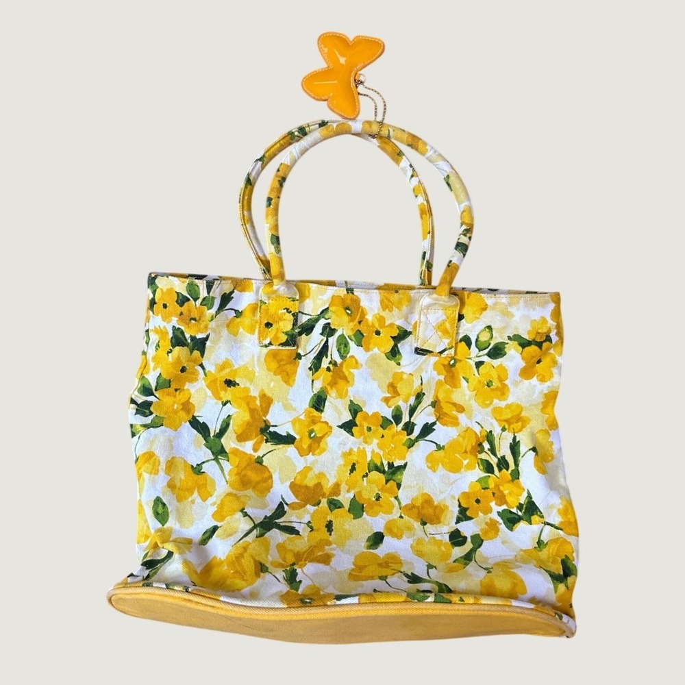 Floral Tote Bag Women Yellow Butterfly Charm Canvas Boho SIZE OS